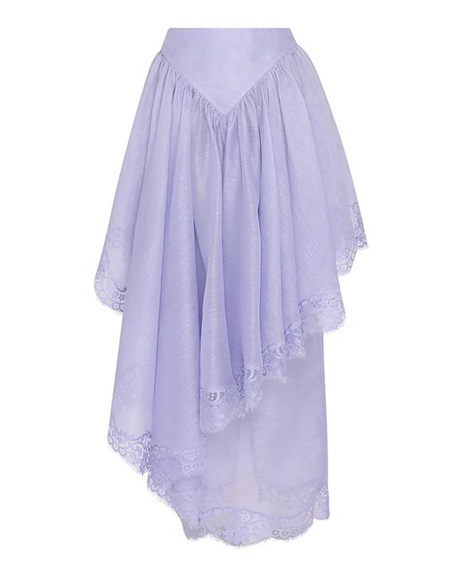 Zimmermann Purple Crush Lace-Trimmed Linen-Silk Midi Skirt