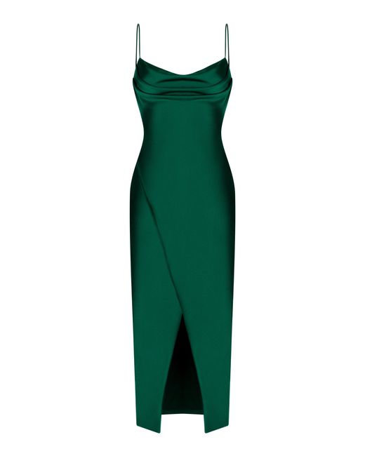Rasario Green Draped Wrap-effect Satin Midi Dress