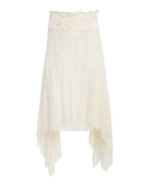 Mel Usine White Lisiere Cotton-Blend Sutured Lace Midi Skirt