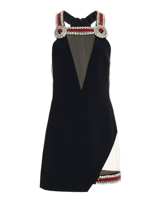 David Koma Black Crystal-embellished Mini Halter Dress