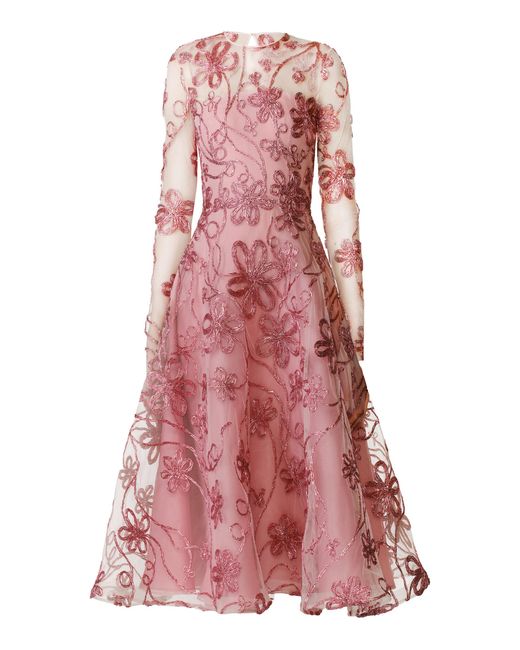 Naeem Khan Pink Abstract Metallic Raffia Midi Dress