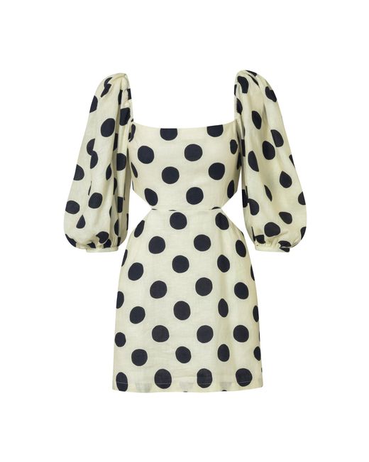Cala De La Cruz White Guapi Pola-Dot Linen Mini Dress