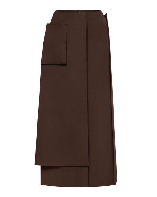 DI STAVNITSER Brown Gentleman Wool Maxi Skirt