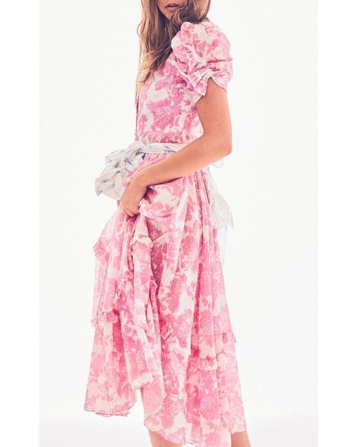 LoveShackFancy Andie Floral print Cotton voile Midi Dress in Pink Lyst