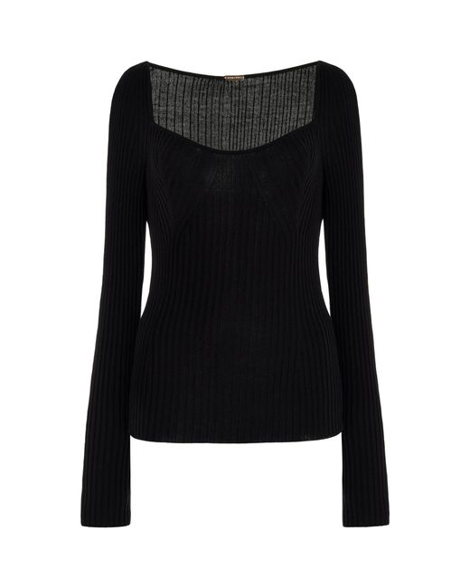 Adam Lippes Black Florentine Ribbed-knit Silk-cashmere Top