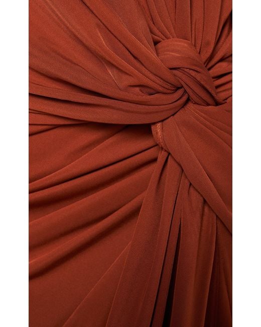 Bottega Veneta Red Draped Jersey Midi Halter Dress