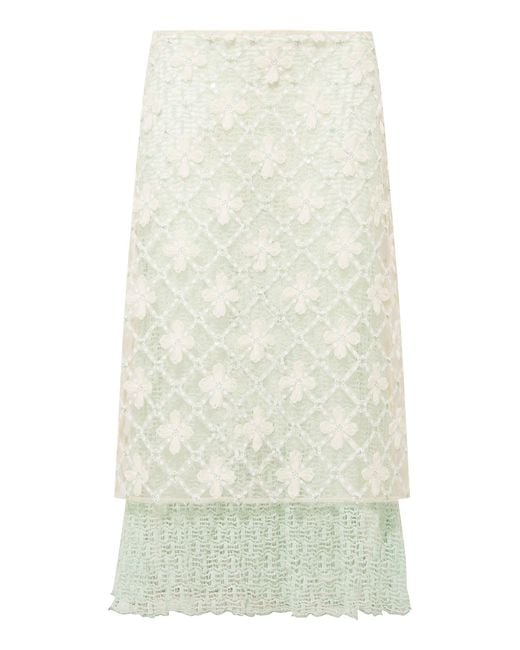 Siedres Natural Lunies Flower-Embellished Lace Midi Skirt