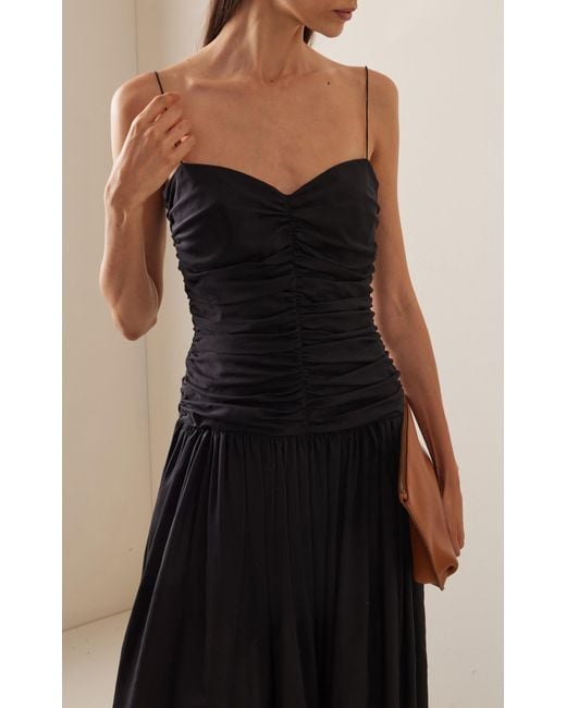 Matteau Black Gathered Drop Waist Organic Cotton-silk Maxi Dress