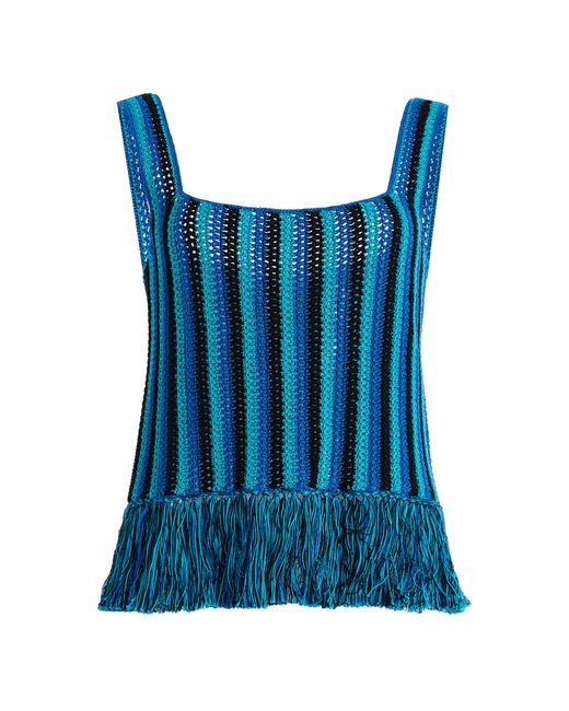 Escvdo Blue Misti Fringed Crocheted Cotton Tank Top