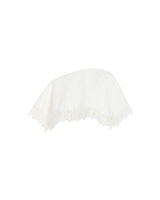 A.W.A.K.E. MODE White Cotton-Blend Lace Trim Big Collar Top