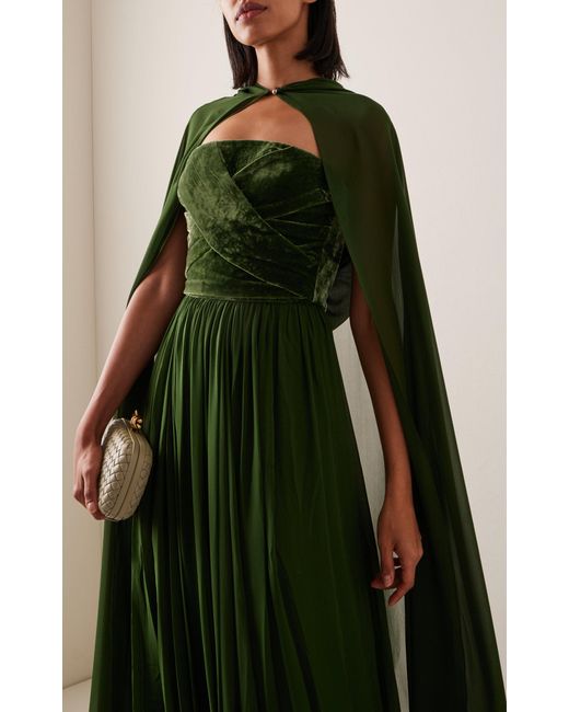 Elie Saab Cape-detailed Silk And Velvet Gown in Green | Lyst
