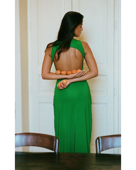 Maygel Coronel Green Tirso Rosette-detailed Sleeveless Jersey Maxi Dress