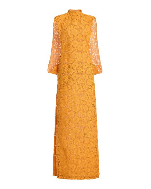 Atelier Prabal Gurung Orange Guipure Lace Mock-Neck Open Cocoon Column Dress