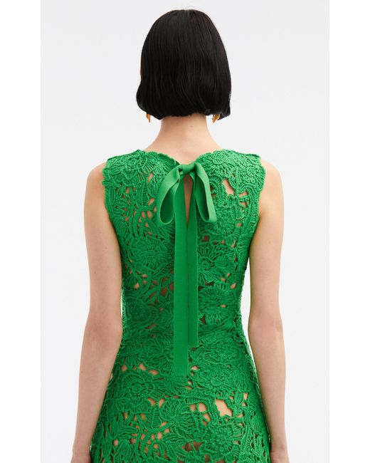 Oscar de la Renta Green Crocheted Cotton Mini Dress