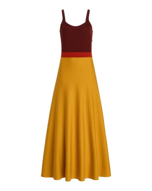 Gabriela Hearst Orange Flaminius Colorblock Wool Midi Dress