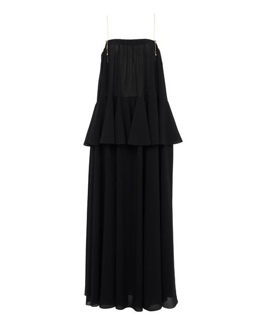 Chloé Black Organic Silk Georgette Peplum Maxi Dress