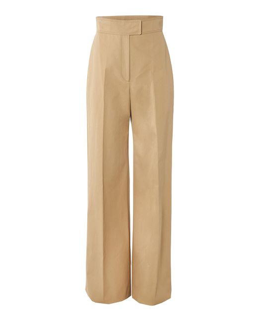 Carolina Herrera Natural Waistband-Detailed Cotton-Twill Wide-Leg Pants