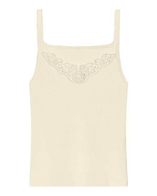 Posse Natural Posy Lace-Trimmed Cotton Tank Top