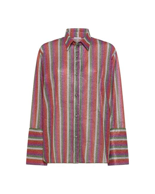 Oseree Red Lolita Striped Metallic Shirt