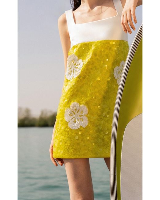 DES_PHEMMES Yellow Exclusive Sequined Satin Mini Dress