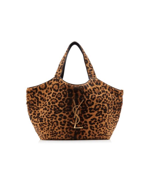 Saint Laurent Brown Icare Medium Leopard Shopping Tote Bag