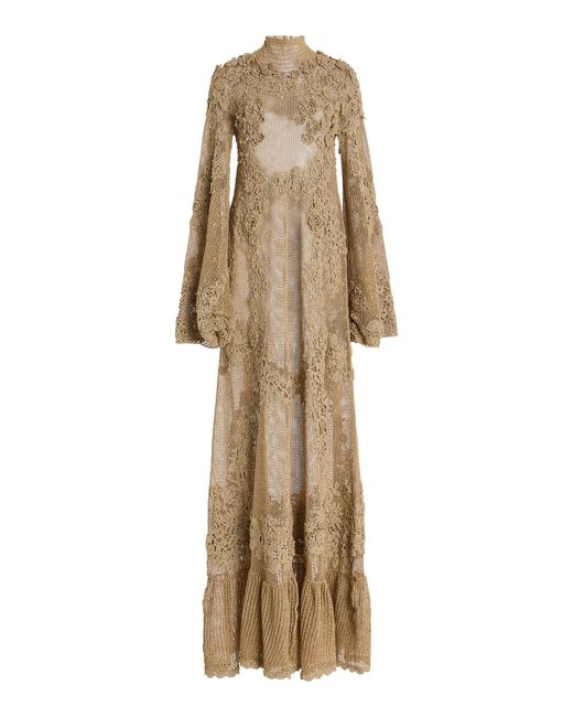 Ulla Johnson Natural Leah Crochet Knit Maxi Dress