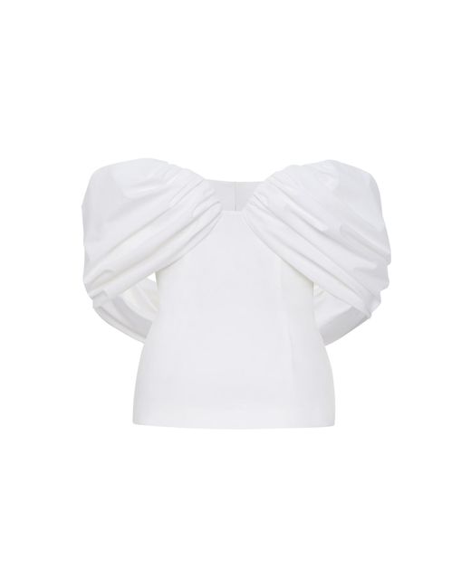 Magda Butrym White Draped-Sleeve Top