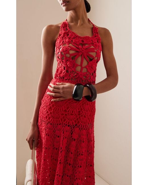 Akoia Swim Red Fernanda Crocheted Cotton Maxi Dress