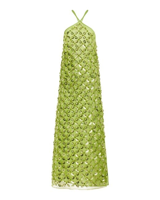DES_PHEMMES Exclusive Embellished Mesh Halter Maxi Dress in Green | Lyst
