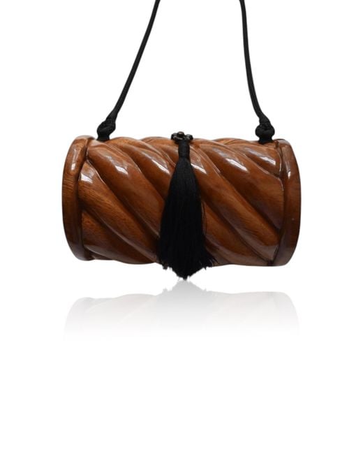 Lucia Zolea Brown Timmy Woods Ribbed Tasseled Purse