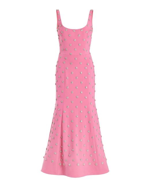 Oscar de la Renta Pink Pearl-embellished Midi Dress