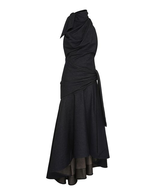 Zimmermann Black Valiant Draped Denim Midi Dress