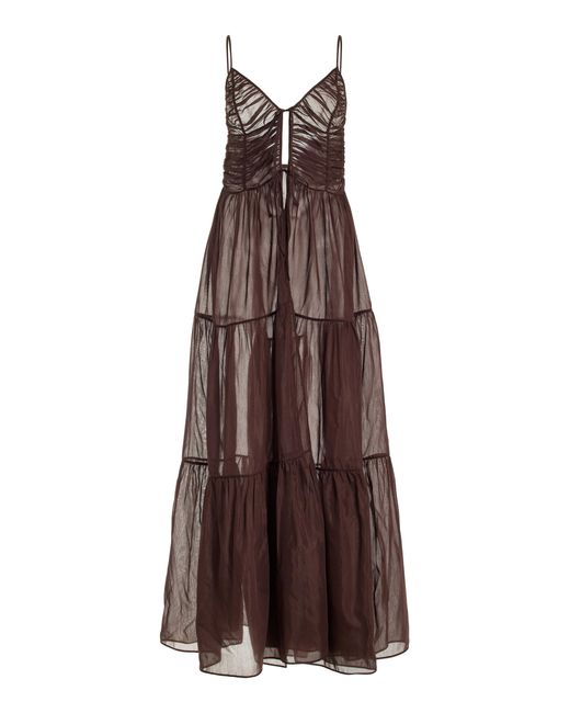 Moré Noir Brown Maeve Cotton-silk Voile Dress