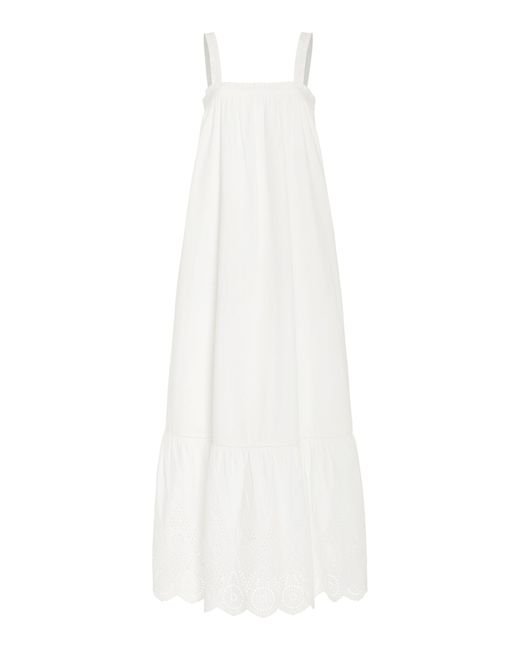 Posse White Louisa Tie-detailed Broderie Anglaise Cotton Maxi Dress