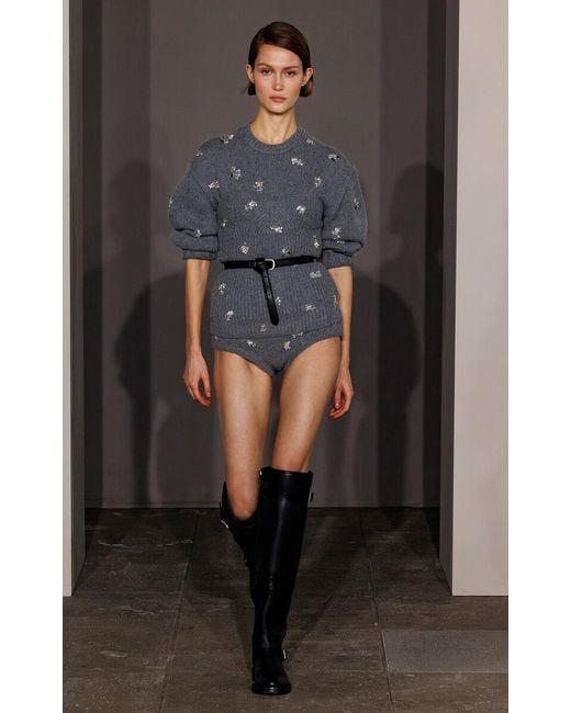 Jonathan Simkhai Gray Coraline Crystal Wool-Cashmere Sweater