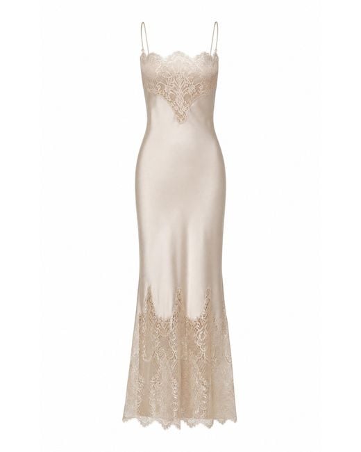 Sleeping with Jacques Natural Nadia Silk Lace Maxi Slip Dress