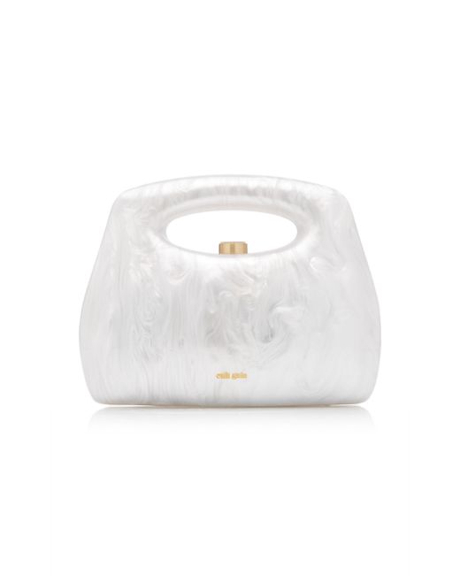 Cult Gaia White Mimi Marbled Acrylic Top Handle Bag