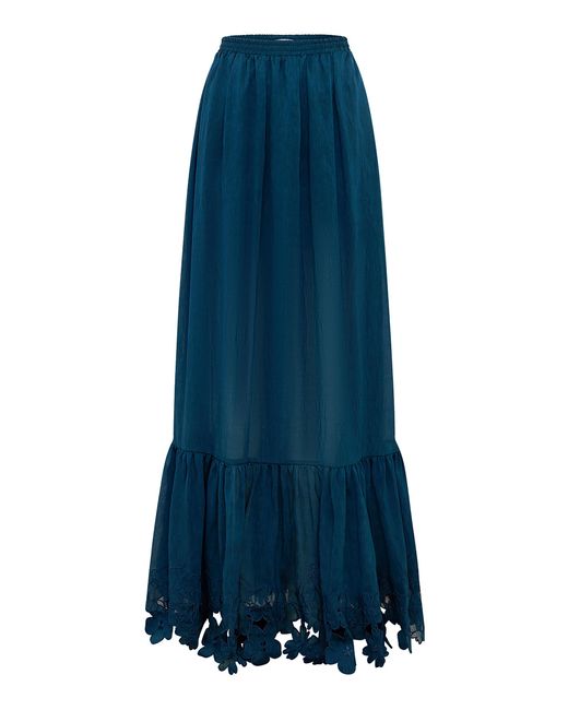 LEO LIN Blue Floria Applique Maxi Skirt