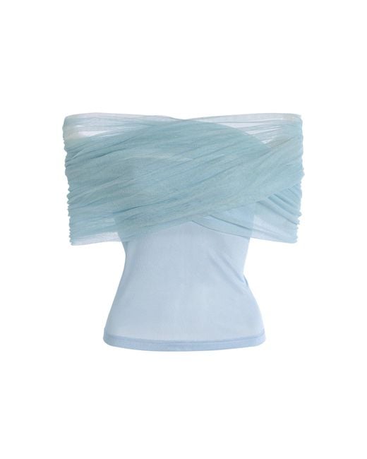 Christopher Esber Blue Crossed Stretch-Tulle Knit Top
