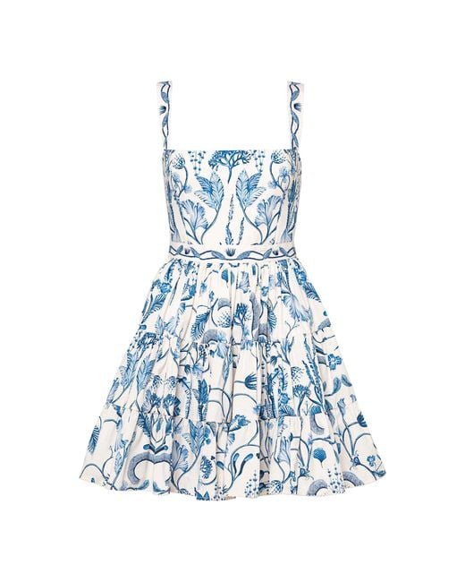 Agua Bendita Blue Lima Embroidered Floral Cotton Mini Dress