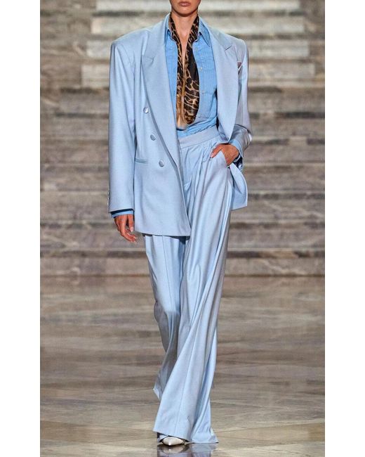 LAQUAN SMITH Blue Oversized Double Breasted Blazer
