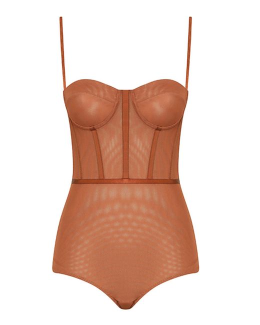 Zimmermann Brown Rebellion Corseted Mesh Bodysuit