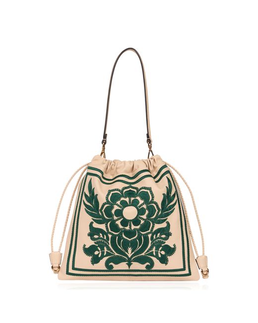 Etro Green Kalispera Embroidered Leather Shoulder Bag