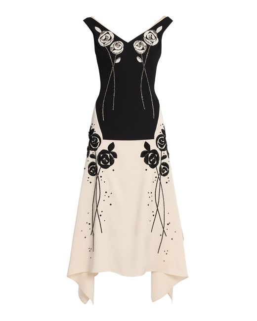 Erdem Natural Embroidered Grain De Poudre Midi Dress