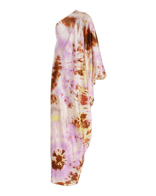 Silvia Tcherassi White Exclusive Inu One-shoulder Tie-dyed Stretch-silk Maxi Dress