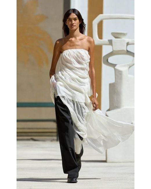 THE GARMENT White Gilian Draped Chiffon Gown