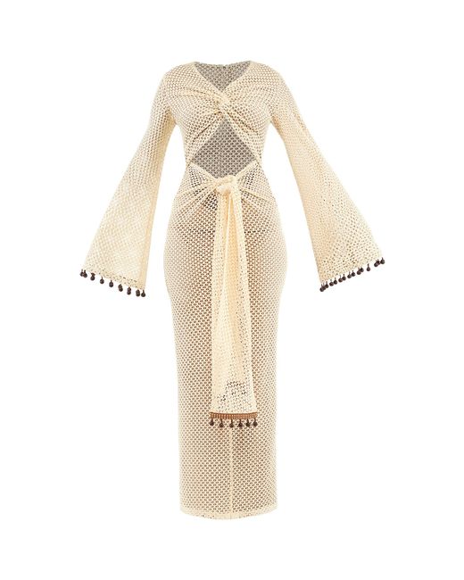 ANDREA IYAMAH White Terry Cutout Crochet Maxi Dress