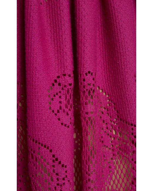 Zuhair Murad Red Cotton-blend Lace Midi Skirt