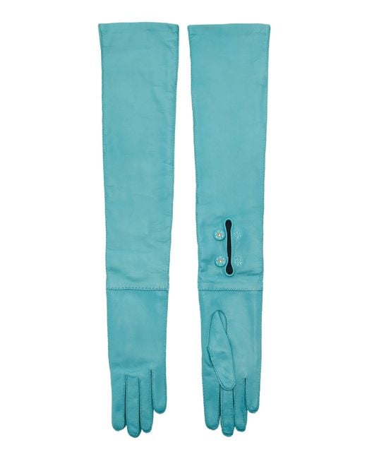 Prada Blue Long Leather Gloves