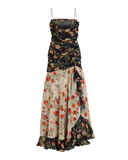De La Vali Natural Rosado Ruched-chiffon Maxi Dress